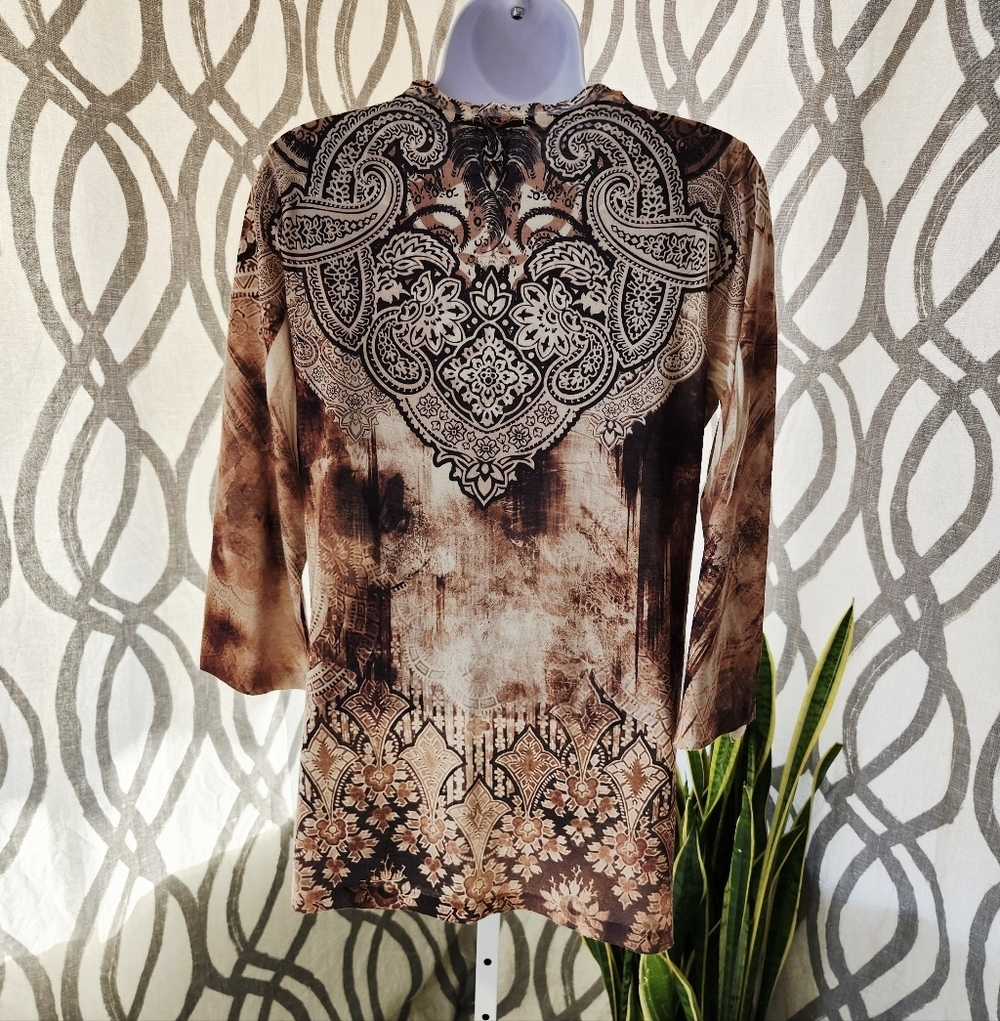Chico's Brown and Cream Tunic with Paisley Design Size 0 - Picture 2 of 3